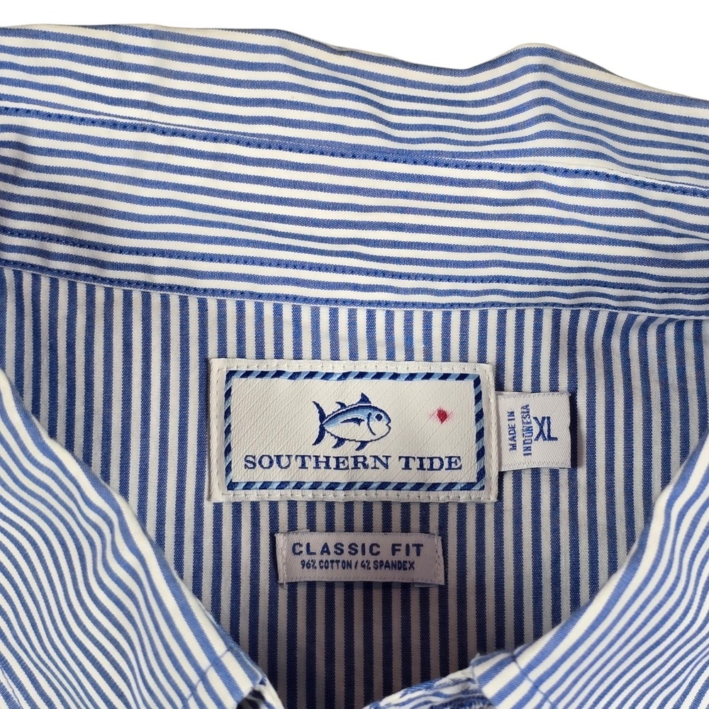 Southern Tide Charleston Blue/White Striped Classic Fit L/S Sport Shirt Men's M - Picture 3 of 7